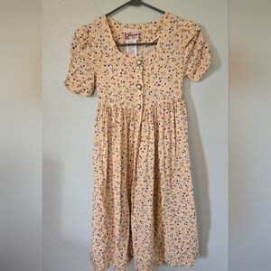 Vintage Jazz Kids Yellow Floral Girls Dress Size 12 Prairie Cottage